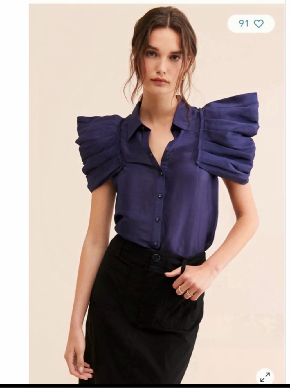 Aureta| Studio Dramatic Navy Blouse W/ Puffed Sleeves|XS|NWT|$188 retail